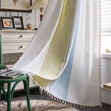 外贸跨境热卖撞色提花工艺窗帘半遮光遮阳乡村风格客厅飘窗窗纱