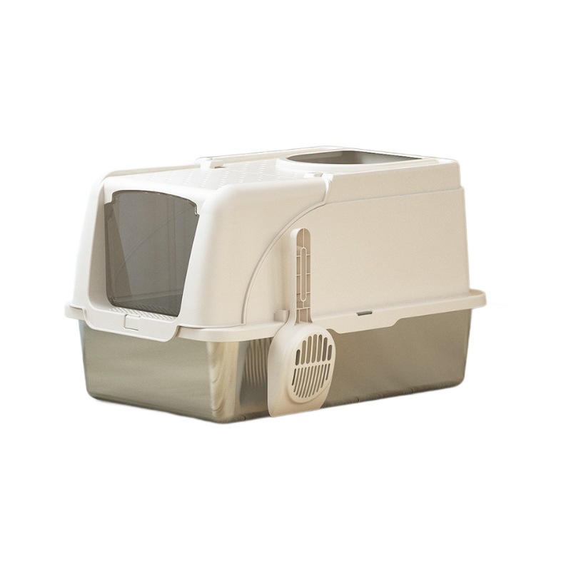 Miaohe acero inoxidable transfronterizo lavabo de arena para gatos con tapa invertida anti-derrames anti-contaminación fondo alto para mascotas totalmente cerrado inodoro para gatos