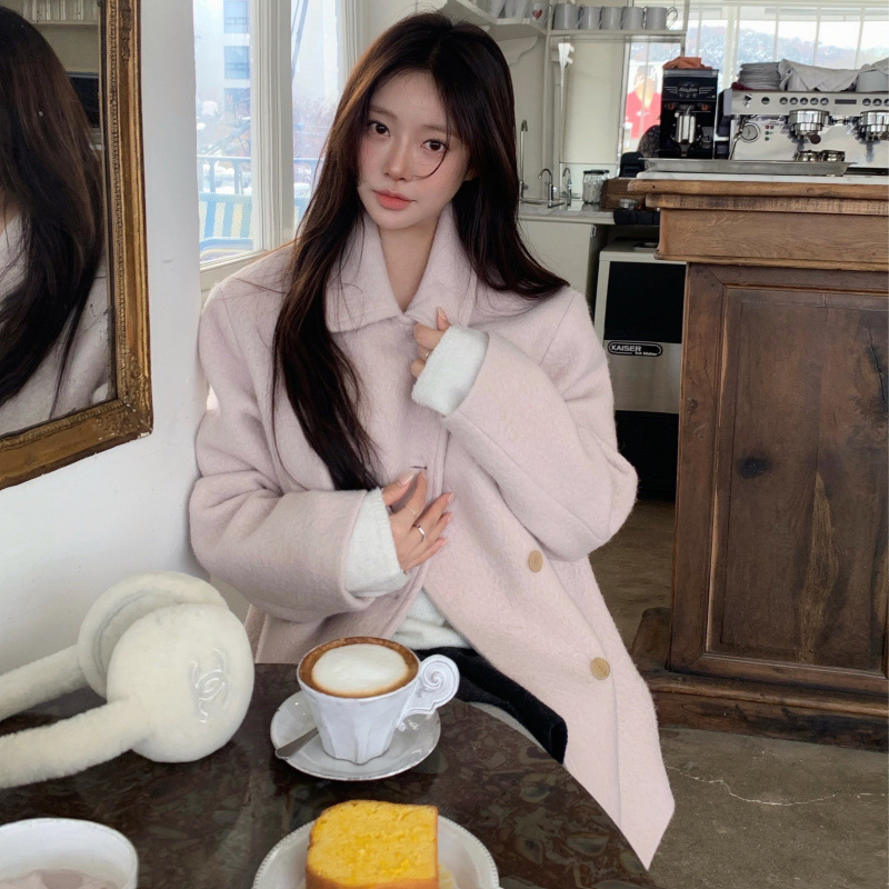Size Has Been Updated Korean Style Gentle Elegant Elegant Sweet Circle Wool Double-Breasted Woolen Outwear Coat