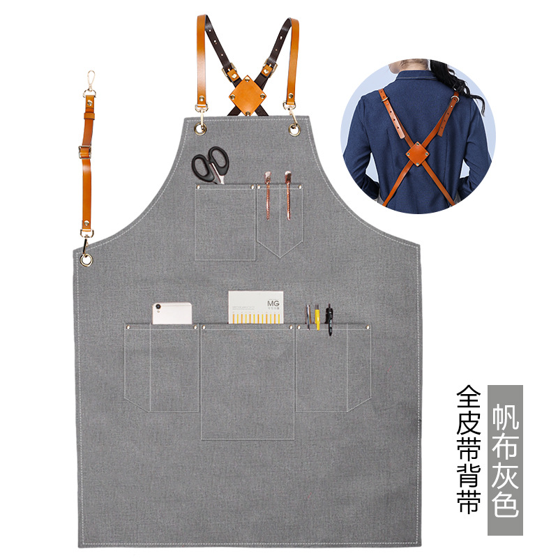 Delantal de lona engrosada transfronteriza logotipo personalizado cafetera especial para hornear leche tienda de té restaurante cocina delantal doméstico