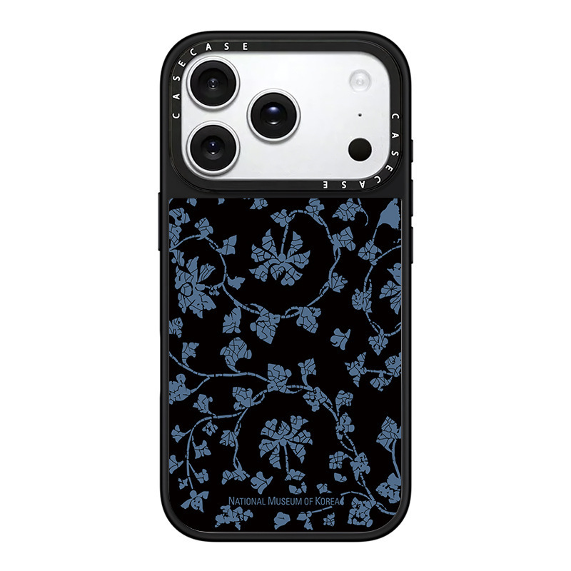 Casye Huaqiangbei Top Version Purchasing Service for iPhone Apple 17 Pro Max Phone Case 15 Trendy Black and Blue Floral Design