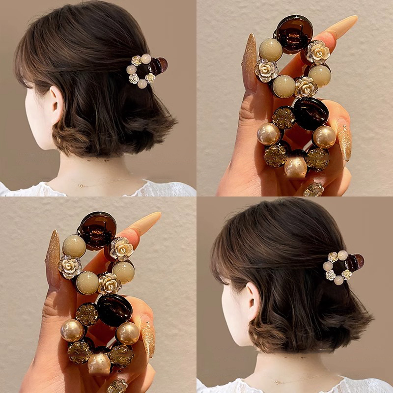 2025 Japón y Corea del Sur de alta calidad rosa con diamantes de medio cabello pequeño clip de agarre de cabello de cola de caballo alto clip de cabello de mar adornamiento para mujeres