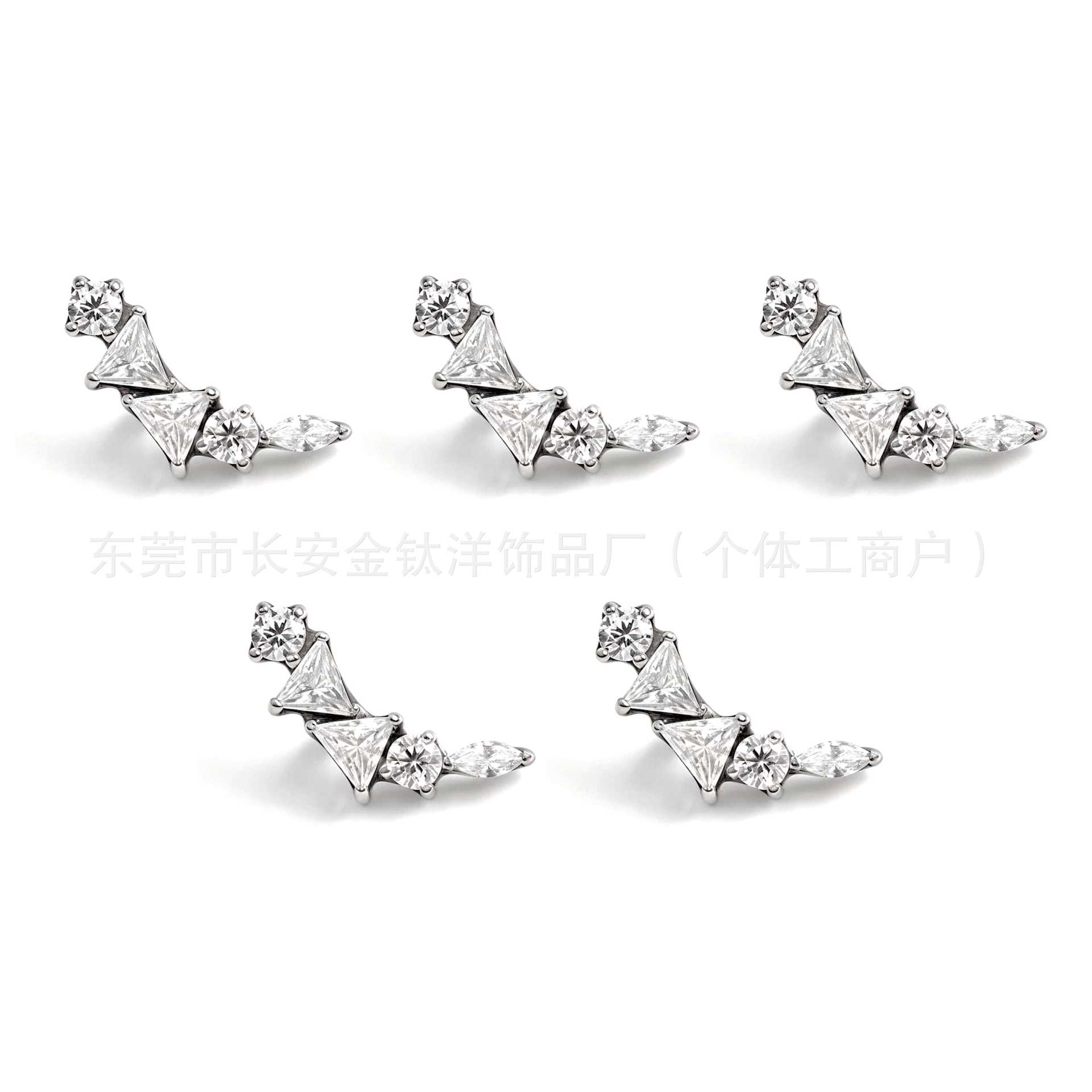F136 Titanium Triangle Leaf Earrings with Geometric 5A Zircon, Ear Bone Nails Cochlear Nails, G23 Titanium Alloy Piercing Jewelry detail image 9