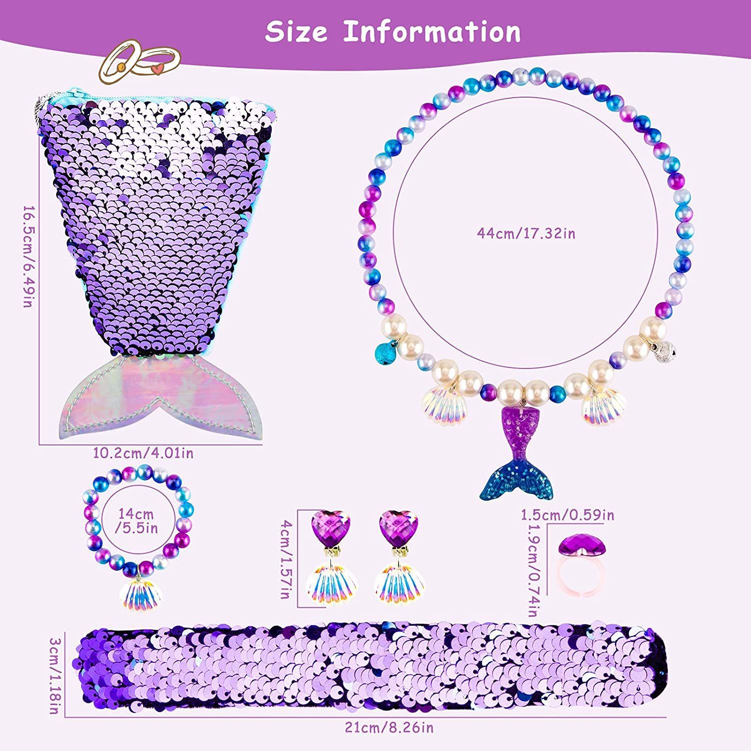 Collar de princesa sirena para niños Pulsera de perlas de concha Varita mágica para niños Accesorios de hadas para niños Traje de rol