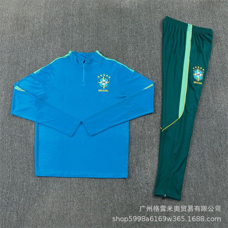 26-27 Brazil Long-Sleeved Football Training Uniform Neymar Short-Sleeved Jersey Adult and Children Half-Zip Sweatshirt Set