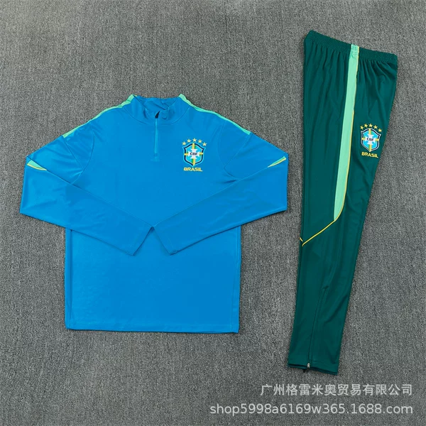 26-27 Brazil Long-Sleeved Football Training Uniform Neymar Short-Sleeved Jersey Adult and Children Half-Zip Sweatshirt Set