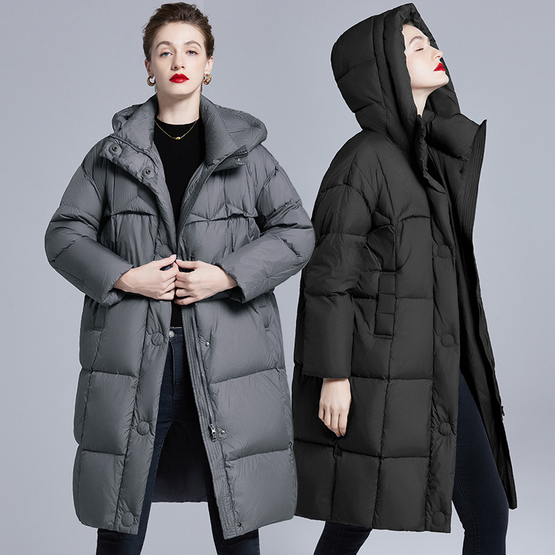 Down Jacket 2025 New Style Women's Long Loose Thick Hooded White Duck down Coat Trendy Women's Fashion Down Jacket 2025 New Style Women's Long Loose Thick Hooded White Duck down Coat Trendy Women's Fashion