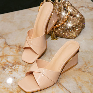High heel sandals for women summer 2026 new wedge heel square toe versatile women's shoes lady shoes hot words