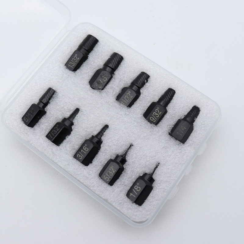 10개 솔리드 스크류 추출기 1/8-13/32 [플라스틱 상자]