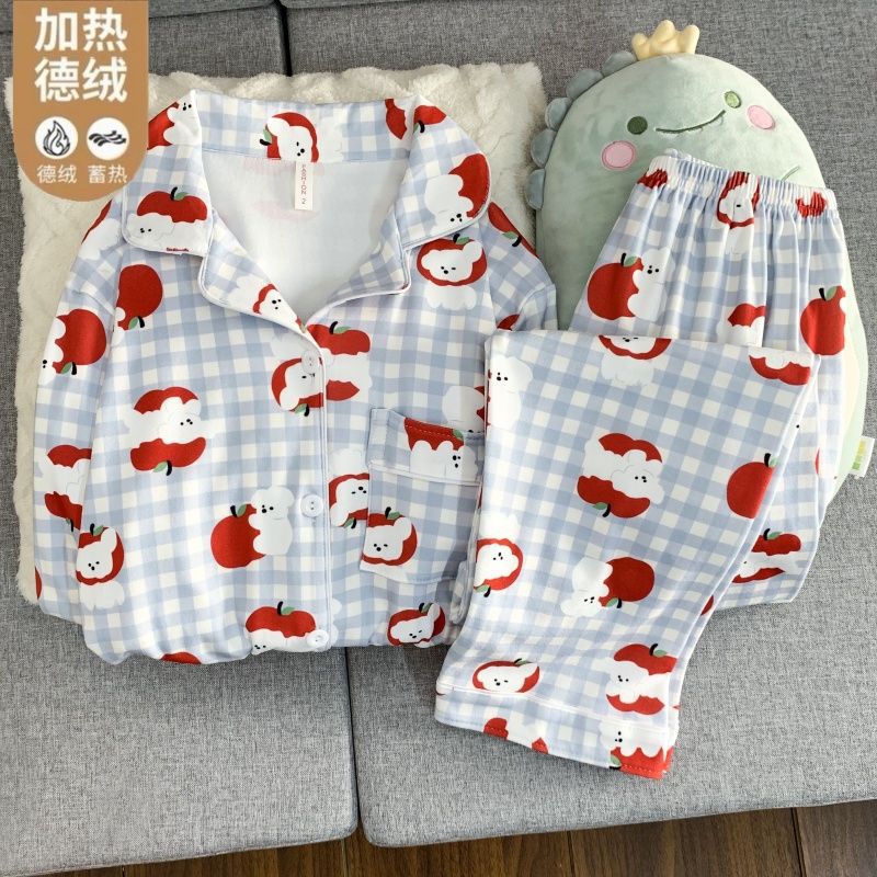 Al por mayor transfronterizo caliente de terciopelo de manga larga pijama conjunto de niñas otoño invierno dulce cardigán de dibujos animados ropa para el hogar