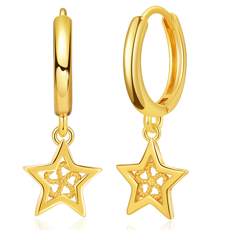 Aretes De Estrella De Mar Huecos Con Diseño De Estrella De Cinco Puntas De Oro De 18 Quilates De Cobre display picture 2