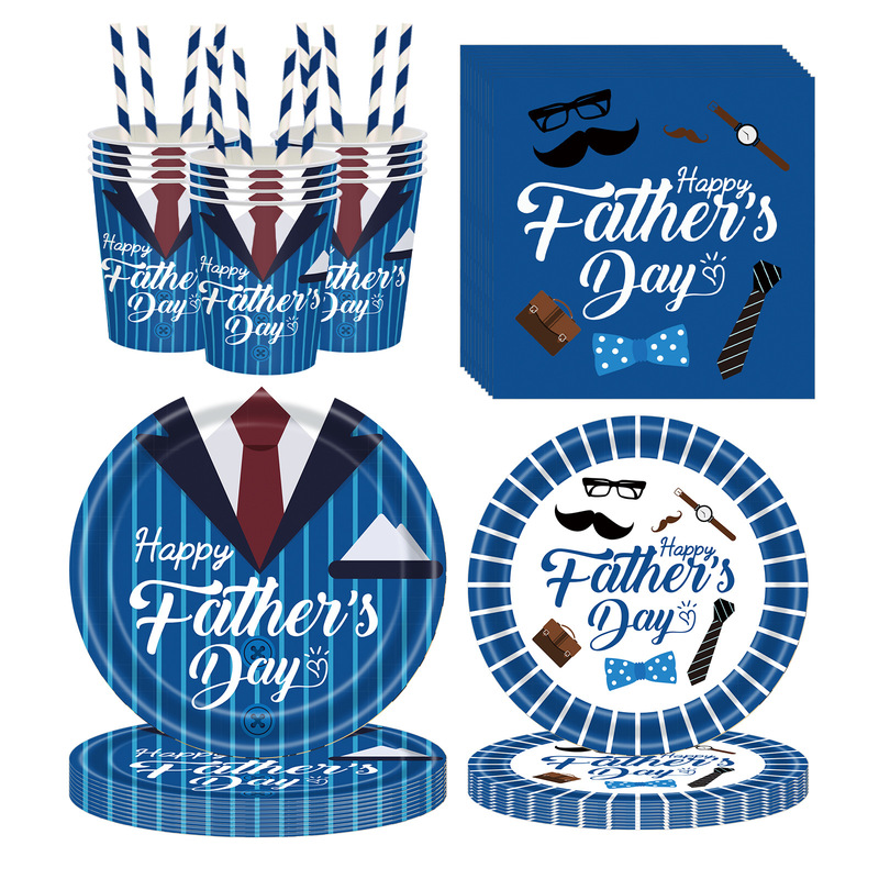 Amazon's New Father's Day Theme Party Disposable Paper Plates, Paper Towels, Knives, Forks and Spoons, Friends Party Decoration Set
