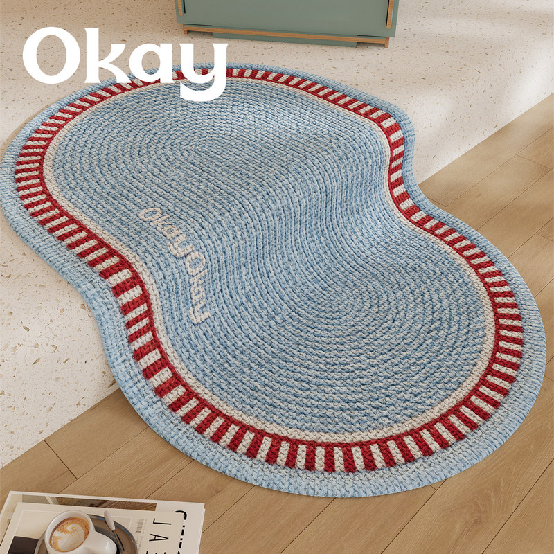 Blue series bathroom mat, Korean-style, simple design, absorbent and quick-drying, suitable for use in the bathroom, near the toilet, or as a doormat, and features a non-slip surface Blue series bathroom mat, Korean-style, simple design, absorbent and quick-drying, suitable for use in the bathroom, near the toilet, or as a doormat, and features a non-slip surface