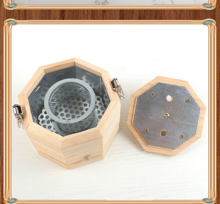 Solid Wood Bagua Moxa Jar Hanging Moxibustion Box with Strap for Abdomen Back Waist Warm Heat Therapy preparation