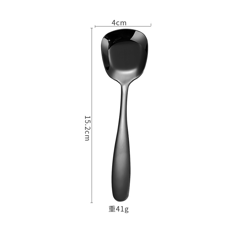 Cuchara plana de acero inoxidable 304 para comer y beber sopa cuchara cuadrada mango largo sopa cuchara espesa lingote pequeña cuchara al por mayor