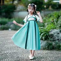 Новый Hanfu для девочек в китайском стиле супер фея платье платье платье платье элегантное детское платье Hanfu весна-лето набор лотоса