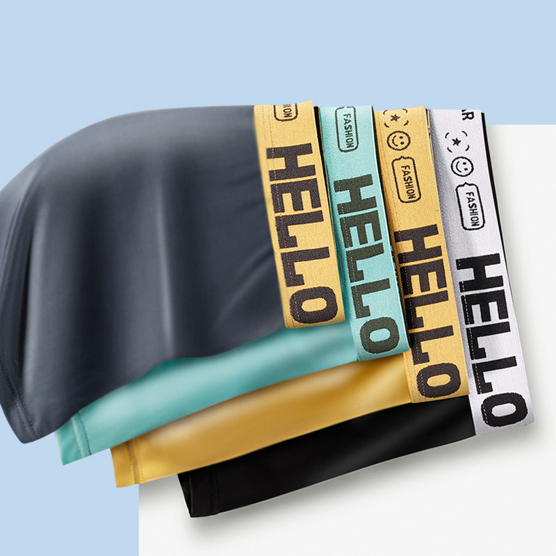 Hello Ice Silk Men's Briefs, Men's Four-Pocket Underwear, Breathable and Seamless Youth Straight Shorts, Summer Thin Style