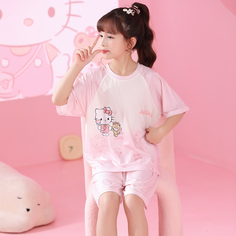 Pijama de niñas hielo de verano delgado mangas cortas niños dibujos animados niños grandes niñas aire acondicionado ropa para padres e hijos