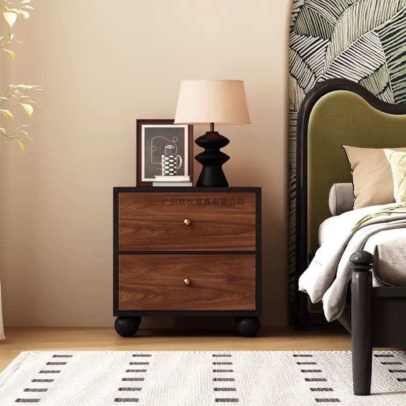 Medieval Style Bedside Table Solid Wood Small Cabinet Small Apartment Home High-End Bedroom Small Retro Bedside Table Retro Style