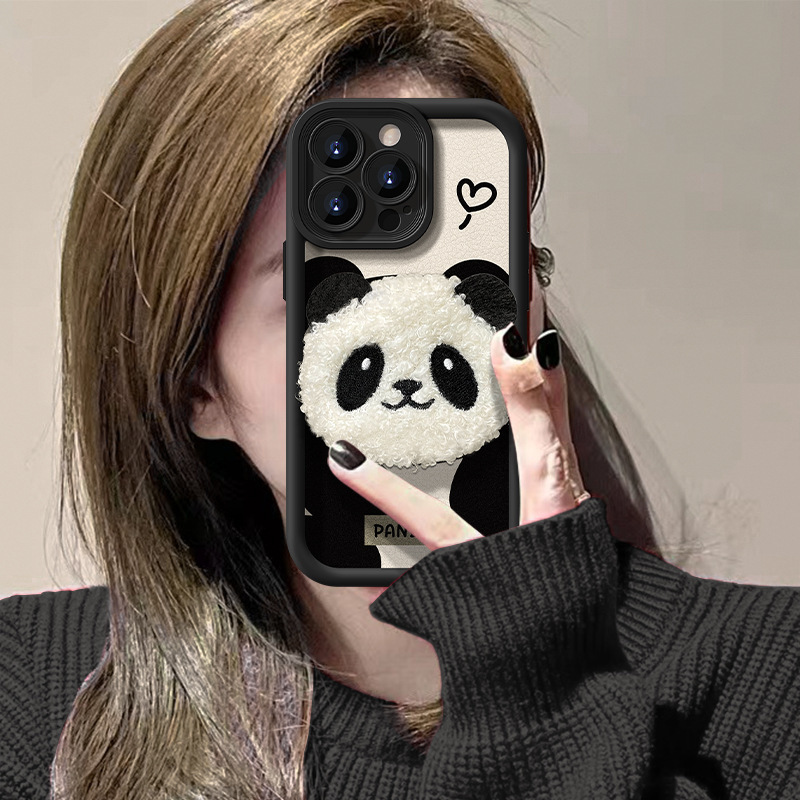 For Apple 15promax Phone Case iPhone13/14 Cute Plush Panda Doll 11/12 Lambskin For Apple 15promax Phone Case iPhone13/14 Cute Plush Panda Doll 11/12 Lambskin
