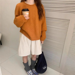 韩系高级感立体钩花圆领套头毛衣女秋冬新款宽松慵懒风针织上衣潮
