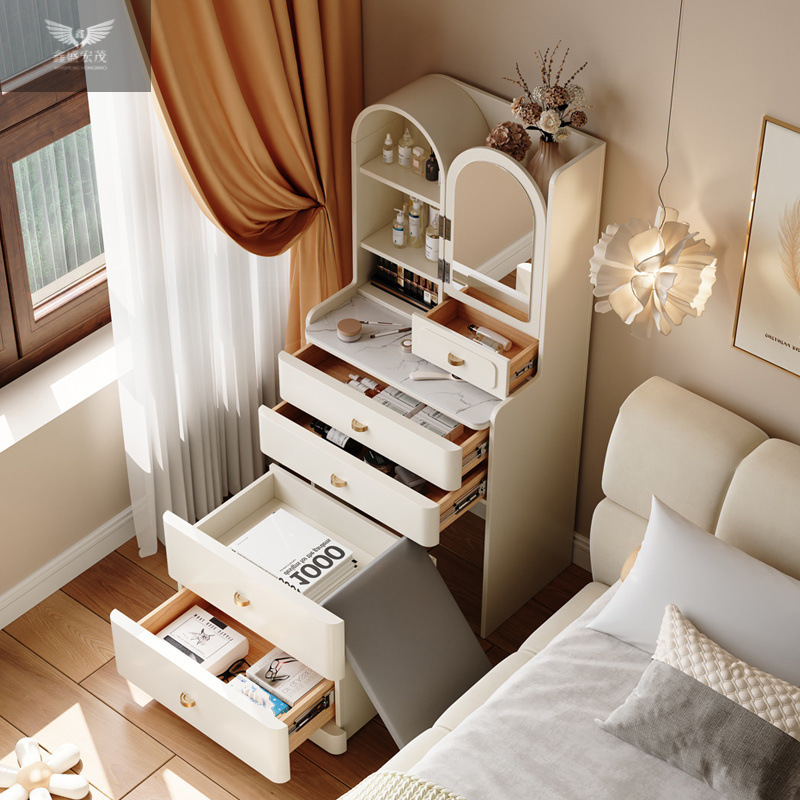 Luz de lujo pequeño dormitorio casero mesas de cabecera de cama en un moderno simple pequeño tipo de escritorio de maquillaje más