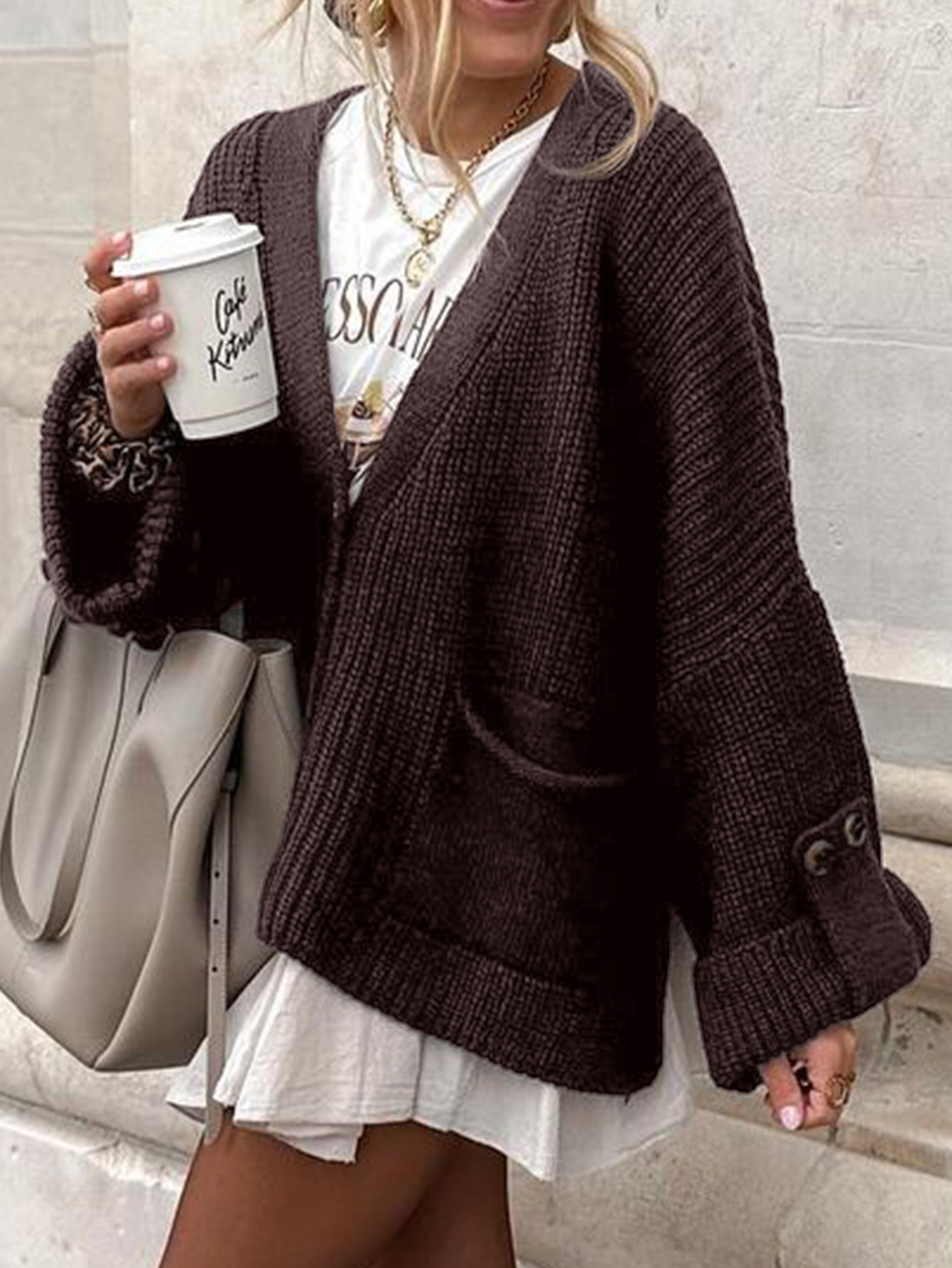 Kaikuo2025 otoño y invierno transfronterizos de mujeres europeas y estadounidenses cardigan de cuello en V botón casual suéter de estilo retro mujer Amazon