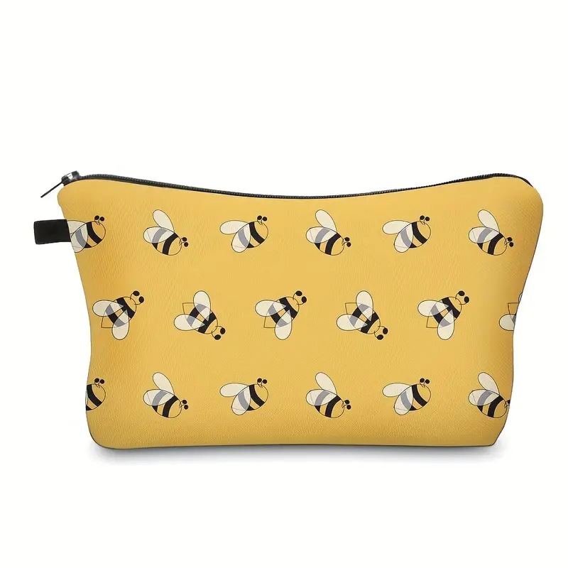 Transfronterizos Amazon damas bolsas de maquillaje encantadoras creativas bolsas de maquillaje de día de abejas bolsas de almacenamiento de lino bolsa de cremallera impermeable