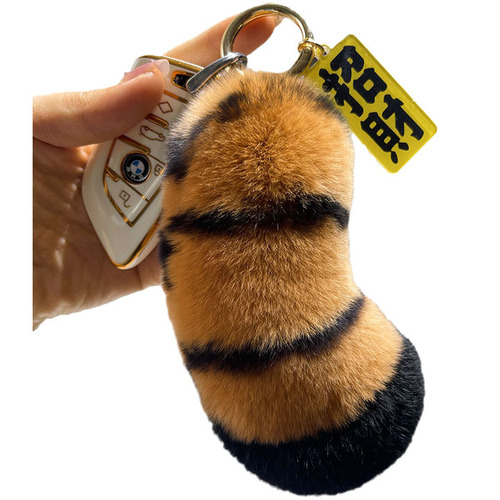 [Tiger Tail] Cute real Rex rabbit fur car keychain pendant plush couple gift school bag pendant