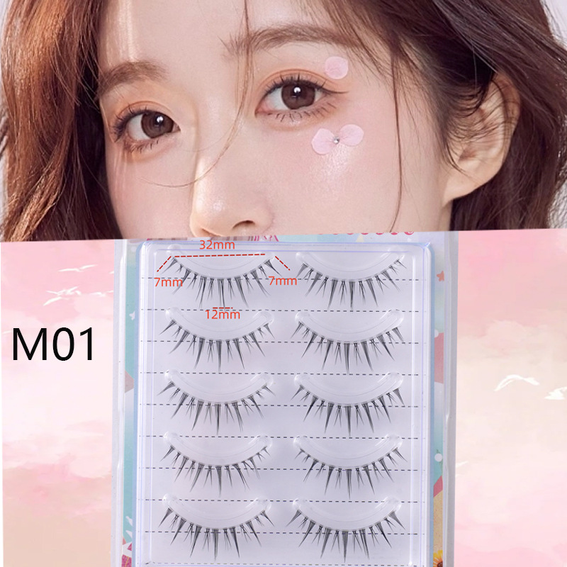 Suministro directo de fábrica transfronteriza natural larga Cruz gruesa japonés 3D afilado tallo transparente Luna doblar pestañas postizas