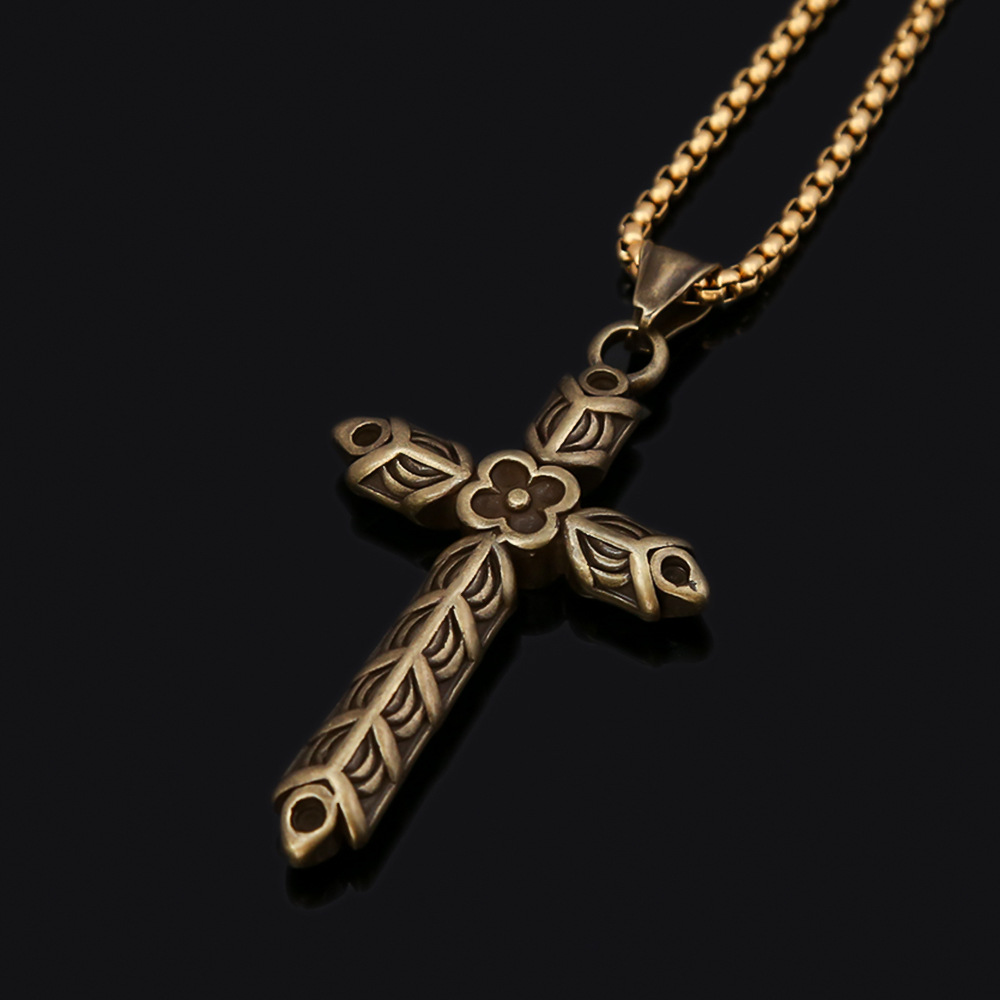 Cross Flower Necklace For Men In Stainless Steel Titanium Style_voghion.com
