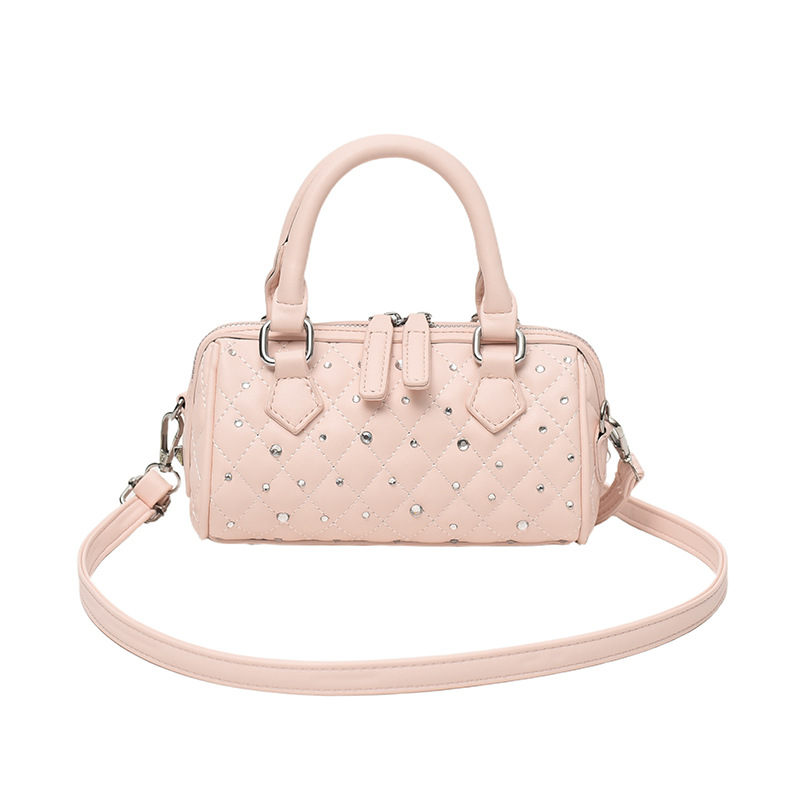 Bolsa cilíndrica coreana para mujeres 2026 nuevo diseño de moda con diamantes bolso portátil sensación cotidiana bolso de Boston