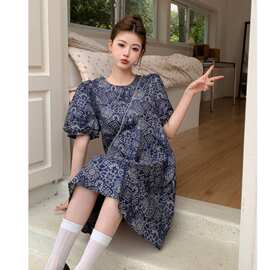 实拍 法式碎花连衣裙2026夏季女新款韩版设计感小众泡泡袖短裙