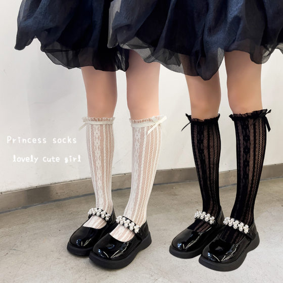 children's socks girls lace bow princess socks summer thin lolita long tube mesh socks tide