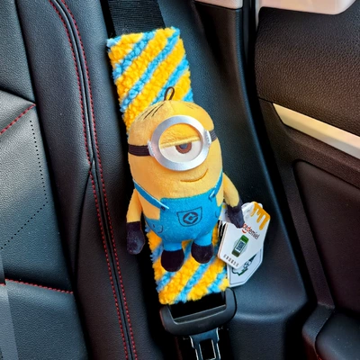 Car Seatbelt Shoulder Pad Minion Plush Toy Car Seatbelt Shoulder Pad Tim Bear Doll New Car Gift (Seat belt shoulder pad) - stuart-minions-1-blue-and-yellow-shoulder-pad