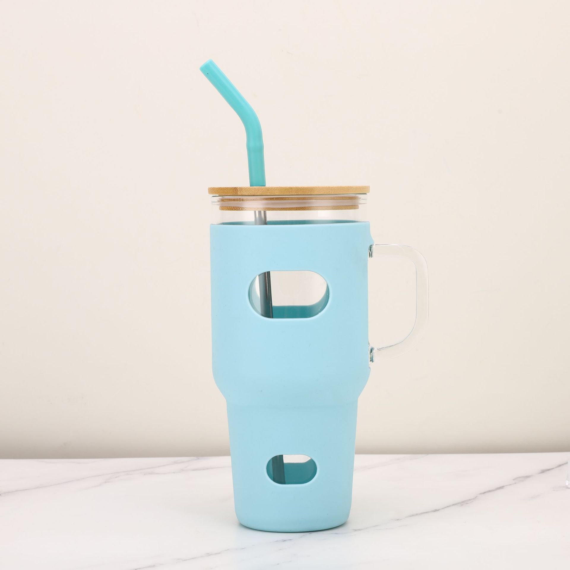 Paso-en 32oz taza de helado taza de paja de vidrio de comercio exterior cubierta de cuero taza de coche taza de café de gran capacidad taza de mango de coche