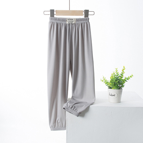 Summer Thin Breathable Ribbed Straight Leg Pants for Mother and Child Fashion Casual Wide Leg Pants with Baby Ankle-Fitting Anti-Mosquito Pants
