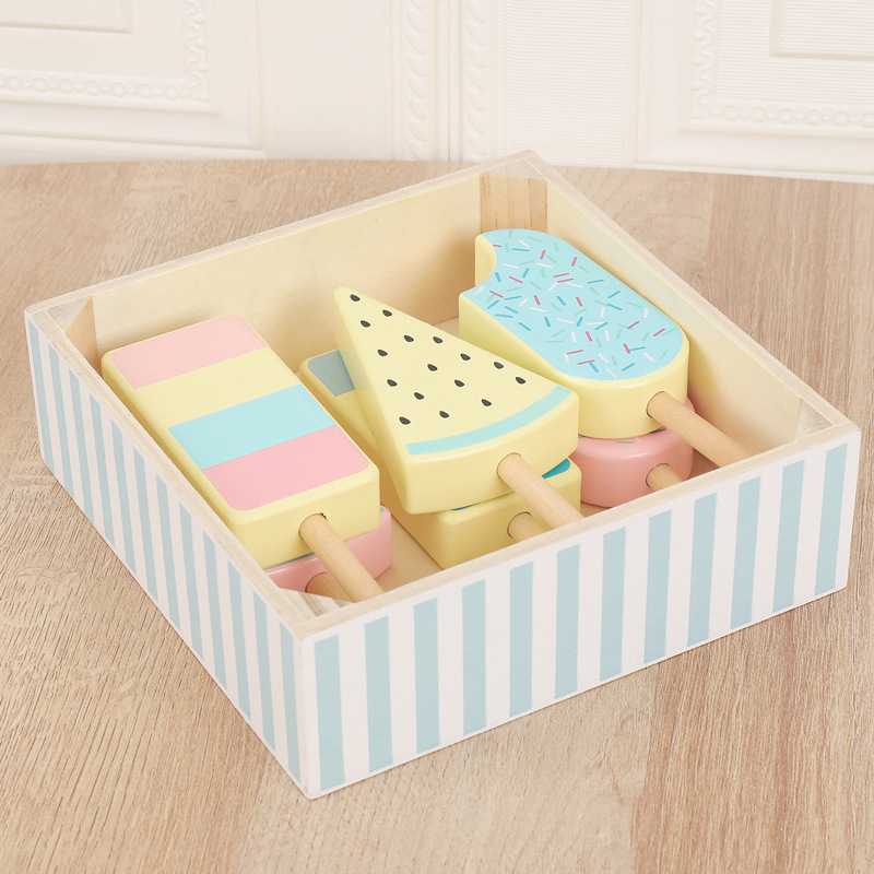 Madera infantil simulación americana casera juguetes de cocina helados patatas fritas helados coche de bebés cognitivo juego