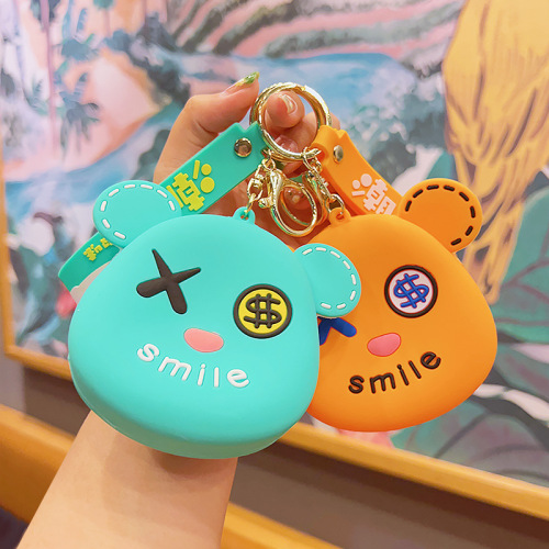 Violent Bear Coin Purse Cartoon Keychain Silicone Card Holder Wallet Wholesale Creative Car Key Chain Bag Pendant