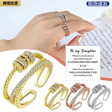 跨境爆款时尚潮流灵动焦虑时来运转戒指女个性双层锆石开口食指戒