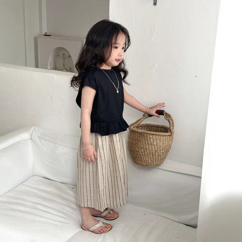 2025 Spring and Summer Girls' Short-Sleeve Set Children's Fashion and Trendy Sports and Leisure Two-Piece Set Baby Clothes