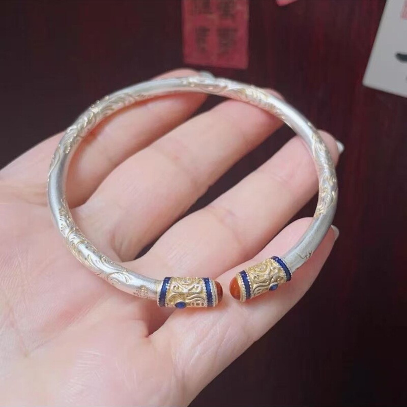 抖音爆款描金桃花葫芦实心开口手镯女新中式高级感国潮合集手饰品|undefined