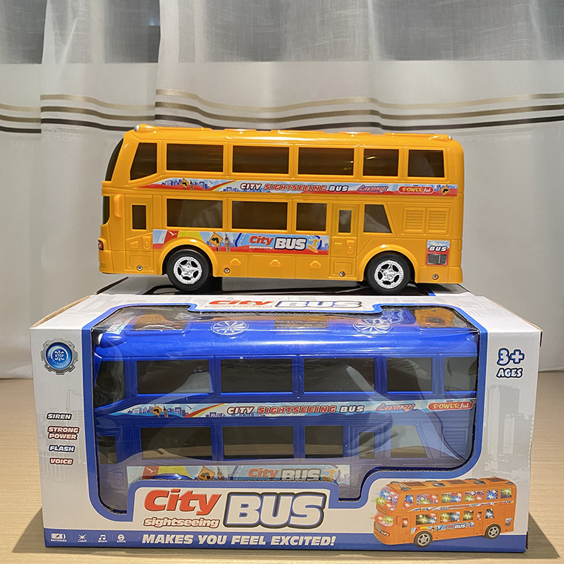 창 상자-더블 데크 3D 라이트 버스-노란색