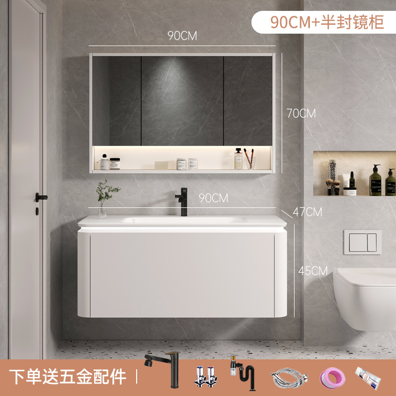 Estilo crema multi-capa de madera maciza gabinete de baño combinación baño lavabo inteligente baño espejo gabinete