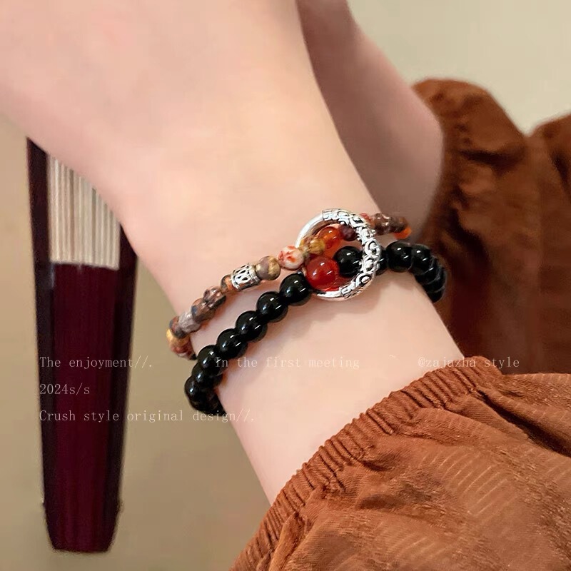 Chinese aesthetics! Guofeng Ping An Buckle Beaded Bracelet Women 2024 New Natural Stone Bracelet Couple Trendy Jewelry Chinese aesthetics! Guofeng Ping An Buckle Beaded Bracelet Women 2024 New Natural Stone Bracelet Couple Trendy Jewelry
