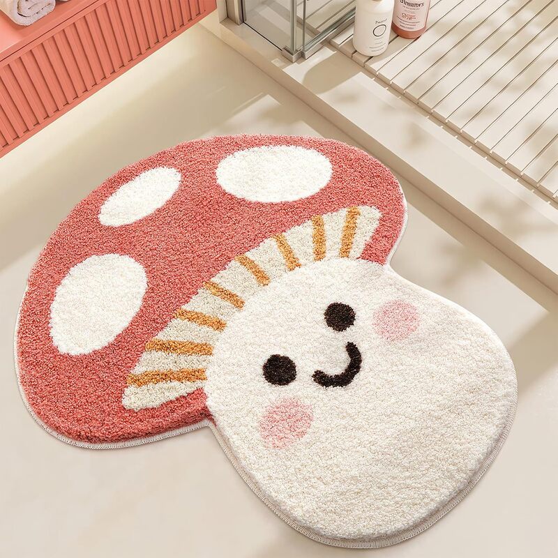 Cartoon Cute Mushroom Floor Mat Imitation Cashmere Bathroom Entrance Water-Absorbent Non-Slip Toilet Bathroom Entryway Mat Cartoon Cute Mushroom Floor Mat Imitation Cashmere Bathroom Entrance Water-Absorbent Non-Slip Toilet Bathroom Entryway Mat