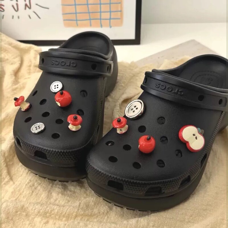 ins Xiaohongshu 取り外し可能なかわいい下駄靴バックルガールハート一口リンゴ diy 靴アッパー装飾バックル|undefined