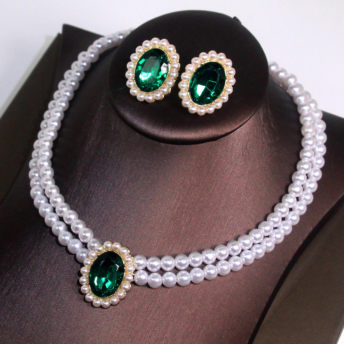 Beaded Design Elegant Luxurious Oval Artificial Crystal Imitation Pearl Beaded Women's Earrings Necklace