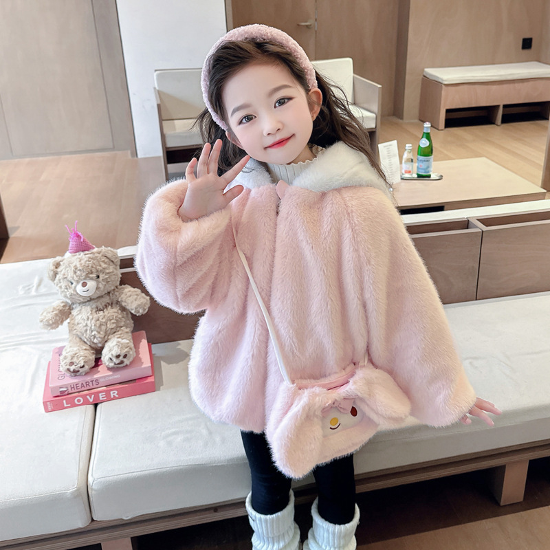 소녀 겨울옷 가짜 모피  의 겨울 기모 두꺼운 새로운 모직 스웨터 어린이 겨울 세련된 코트