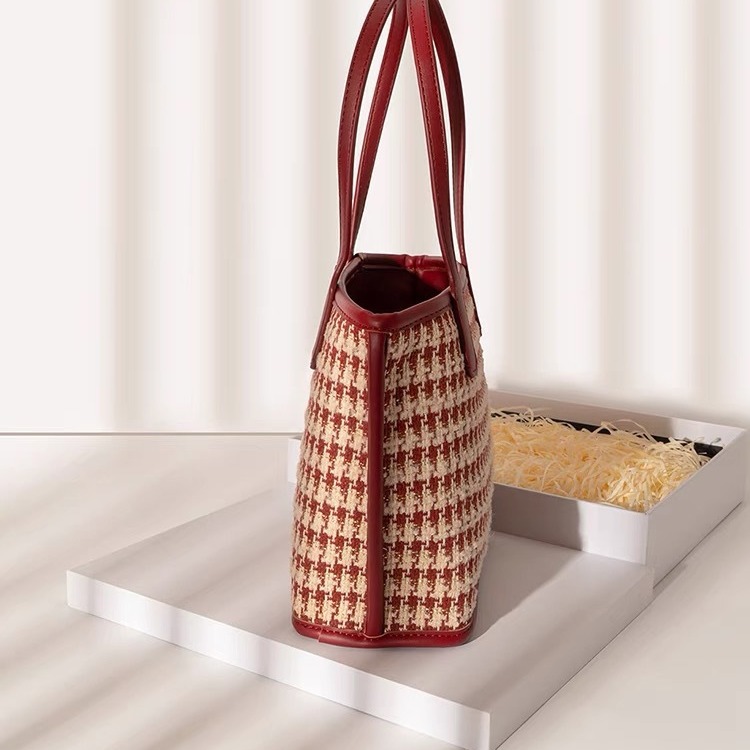 Red Thousand Bird Grid New High Grade Water Bucket Cabbage Basket Wedding Bridal Bag Handbag Daily Usable_voghion.com